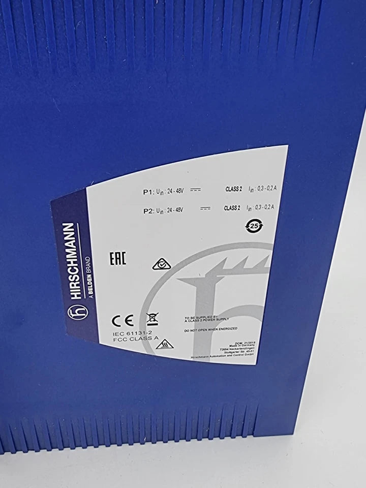 Back view of Hirschmann 942-094-999 RSP-06002T1TT-SCCZ9HSE2S | SW Rel. 07.1.00 managed industrial Ethernet switch.