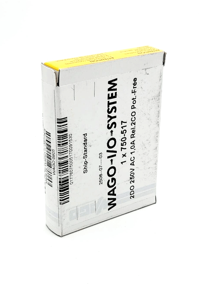Wago 750-517 2-Kanal-Relaisausgang AC 250V 1A, IO-System packaging box, potential-free, 2 switches.