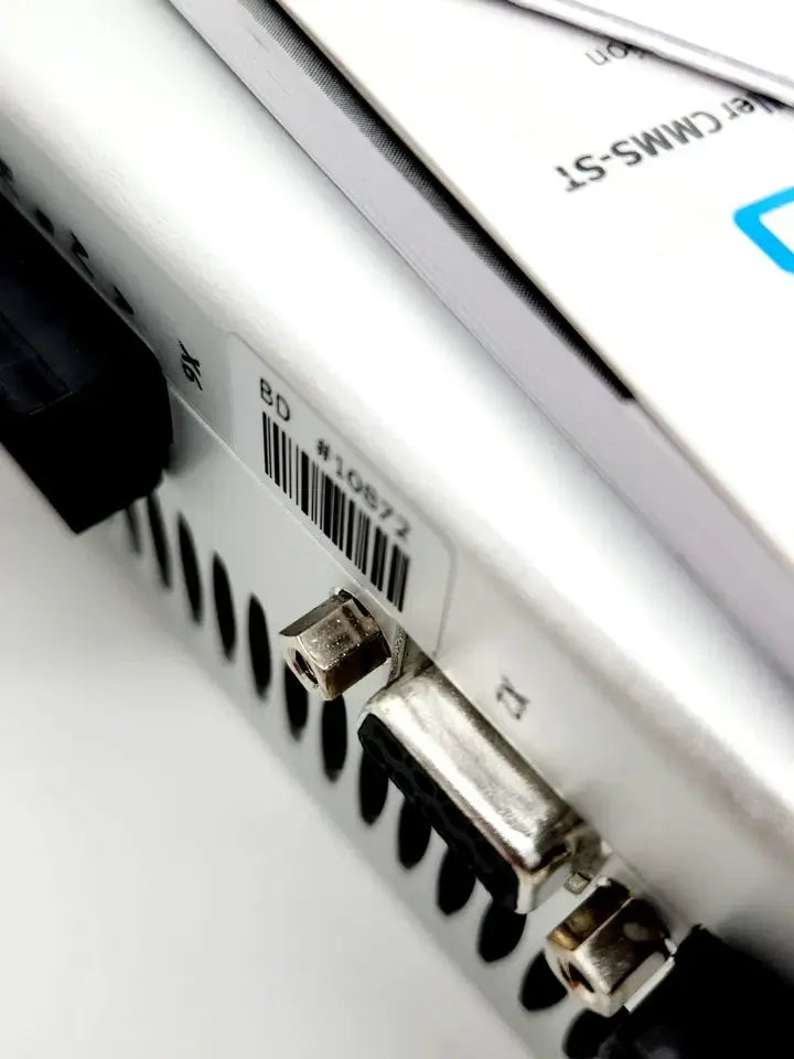 Close-up view of Festo 572211 Motorcontroller CMMS-ST-C8-7-G2 showing connectors and barcode, used for controlling servo and stepper motors.