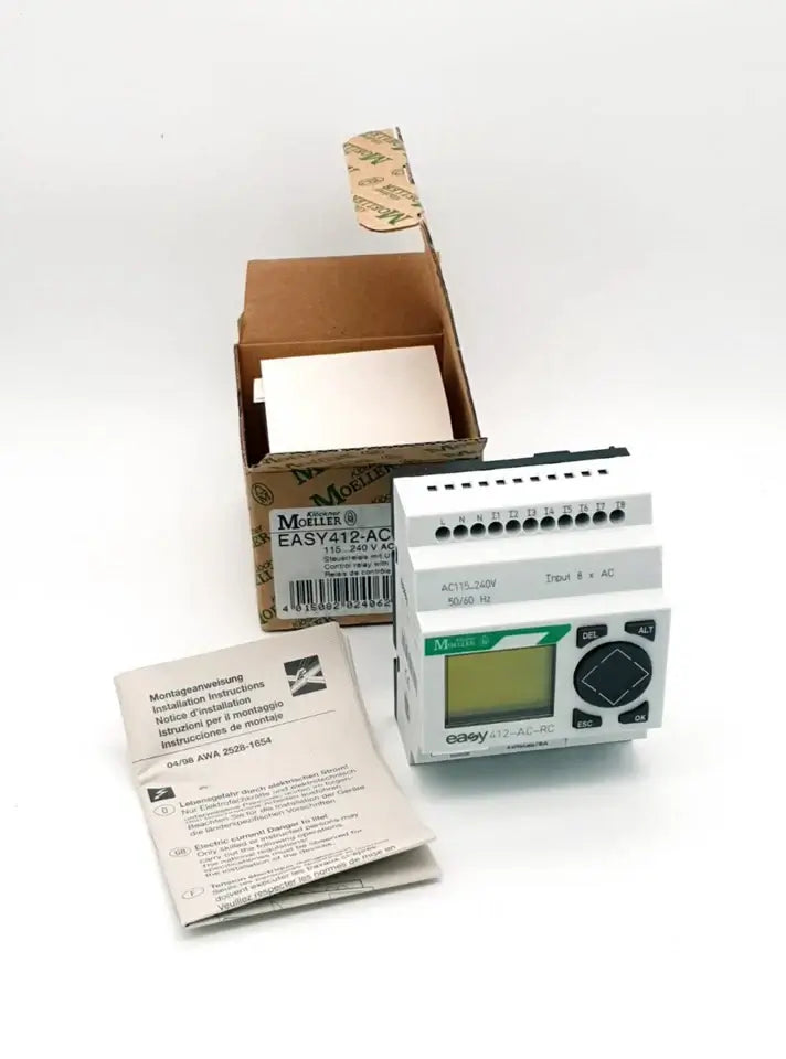 Moeller EASY412-AC-RC Steuerrelais mit Uhr 115...240V AC, neu, originalverpackt mit Anleitung und Verpackung.