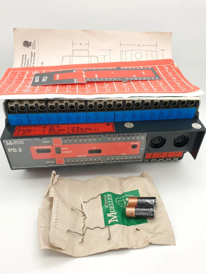 Moeller 16910 PS3 - AC V1.7 Programmierbare Steuerung PS3 with packaging and accessories shown.