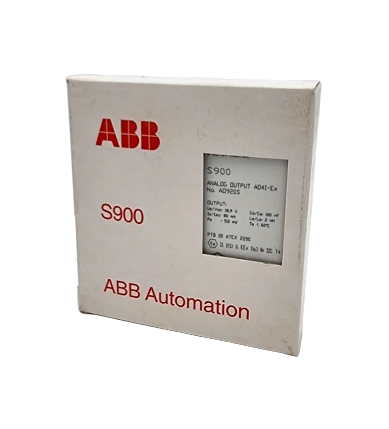 Abb AO920S 3KDE175531L9200 Analogausgang AO4I-Ex | sealed box with ABB branding and S900 series labeling