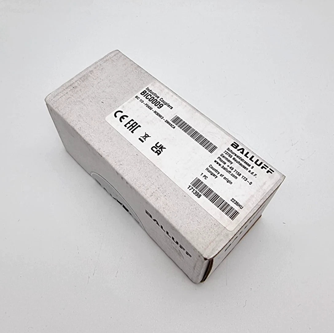 Produktverpackung des Balluff BIC0009 BIC 1I3-P2A50-M30MI3-SM4ACA Induktive Koppler | sealed, neu und originalverpackt