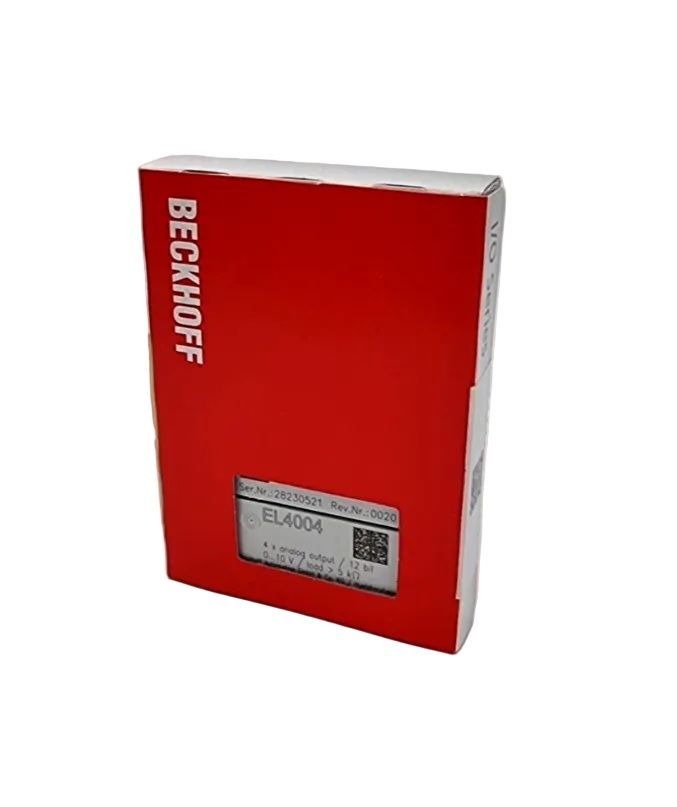 Beckhoff EL4004 EtherCAT-Klemme 4-Kanal-Analog-Ausgang Spannung | sealed, new packaged module with red packaging and product label visible.
