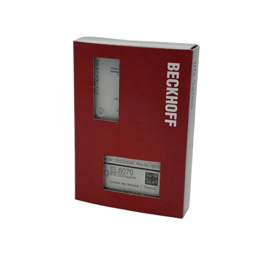 Beckhoff EL6070 ist eine EtherCAT-License-Key-Klemme zur sicheren Übertragung und Verwaltung von Lizenzinformationen innerhalb von TwinCAT 3.1 Systemen.