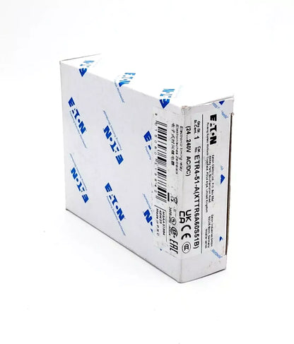 Box packaging of Eaton / Moeller 031884 ETR4-51-A Zeitrelais, a multifunction relay with adjustable time delay features.
