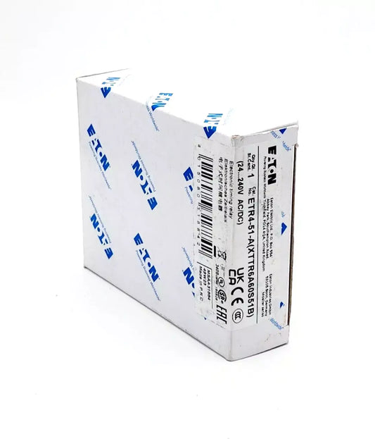 Box packaging of Eaton / Moeller 031884 ETR4-51-A Zeitrelais, a multifunction relay with adjustable time delay features.