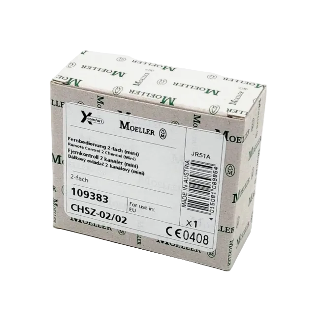 Moeller CHSZ-02/02 Fernbedienung wird zur drahtlosen Steuerung von Schalt- und Steuerfunktionen eingesetzt. Typische Anwendungen: Lichtschaltung, Garagentore, Jalousien, Gebäudeautomation, Smart Home, Industrie- und Haustechnik.