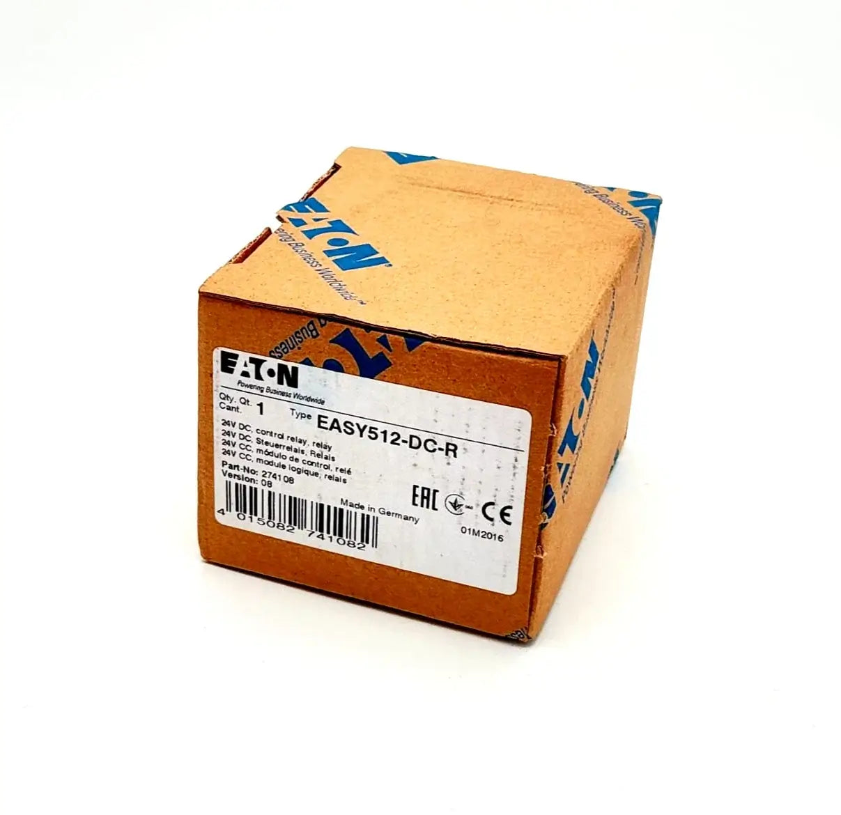 Eaton / Moeller 274108 EASY512-DC-R Steuerrelais 24V DC product packaging with label visible, new in original box.