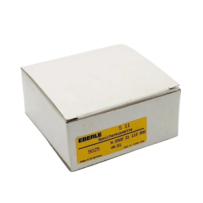 Eberle S11 Speicherkassette 050021113000 dient zur Speicherung, Sicherung und Übertragung von Programmen in Eberle S11 Steuerungen. Typische Anwendungen: Gebäudeautomation, Heizungs- und Lüftungstechnik, industrielle Steuerungen, Ersatzteilservice.