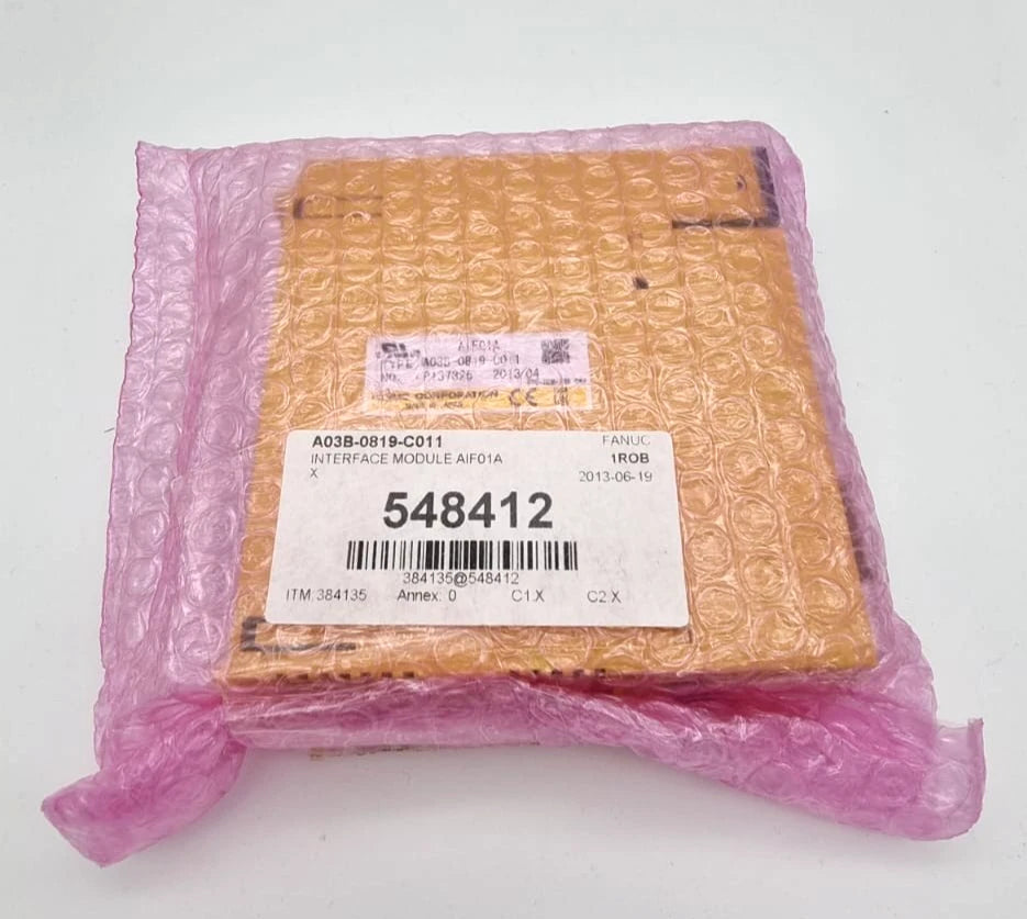 "Packaging of Fanuc A03B-0819-C011 CNC I/O-Modul in bubble wrap"