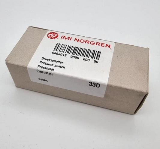 IMI Norgren 33D 0863012 ist ein elektronisch betätigter Pneumatik-Druckschalter zur zuverlässigen Überwachung und Steuerung von Druckluftsystemen im Bereich −1 bis 16 bar
