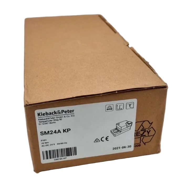  Kieback & Peter SM24A KP ist ein Klappen-Stellantrieb für Luftklappen in RLT-Anlagen. Der Antrieb eignet sich zur Verstellung von Luftklappenflächen bis 4 m² und kann über 2-Punkt- oder 3-Punkt-Signale angesteuert werden.
