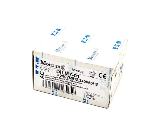Moeller 276585 DILM7-01 Leistungsschütz (230V50HZ,240V60HZ) packaging with label and branding visible.