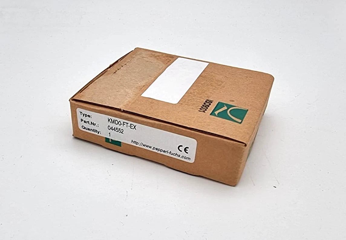 Packaging box of Pepperl+Fuchs 44552 KMD0-FT-Ex K-System Trennmodul / Feldbus-Trennbaustein, type KMD0-FT-Ex with part number 44552.