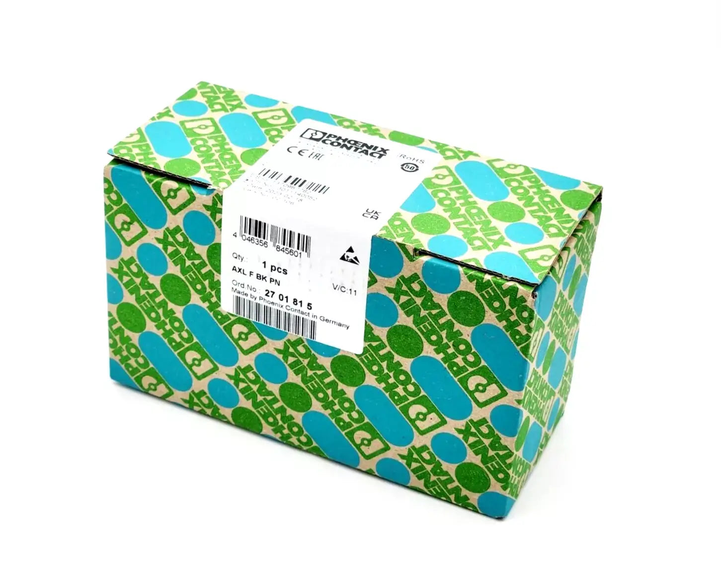 Sealed box of Phoenix Contact 2701815 Buskoppler AXL F BK PN with original packaging, product number visible.