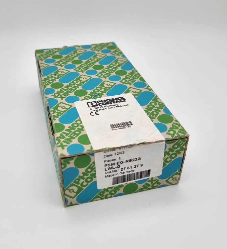 Phoenix Contact 2761279 Converter PSM-EG-RS232/LWL-G in original packaging showcasing product branding and model details