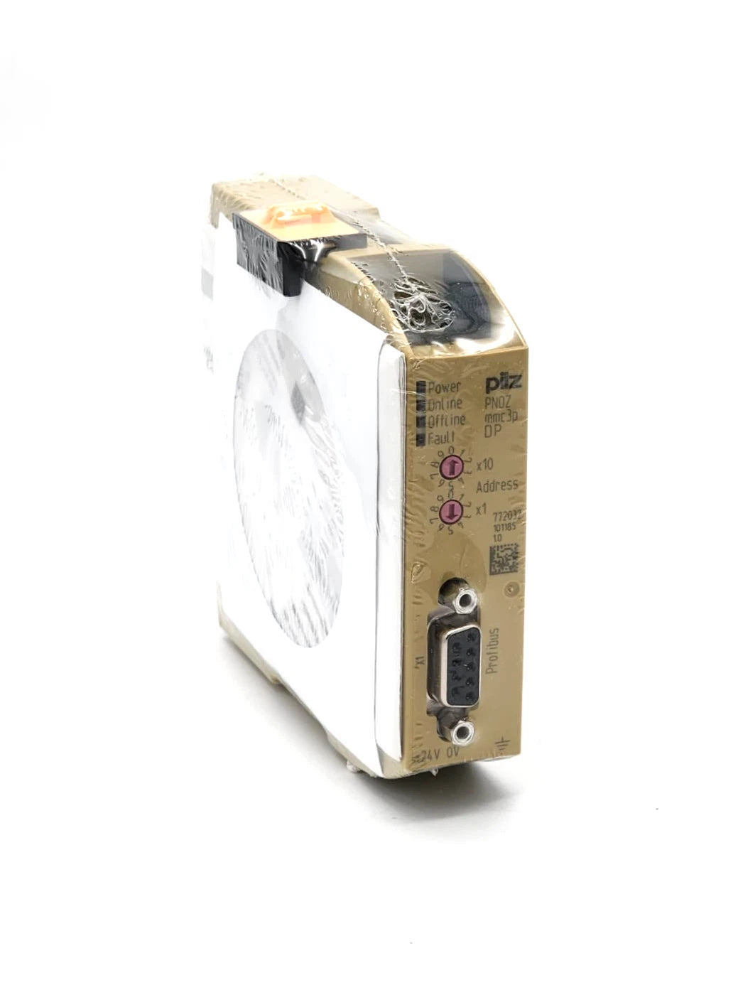 Pilz 772032 PNOZ mmc3p DP Feldbusmodul PROFIBUS | sealed, new in original packaging, side view of the module.