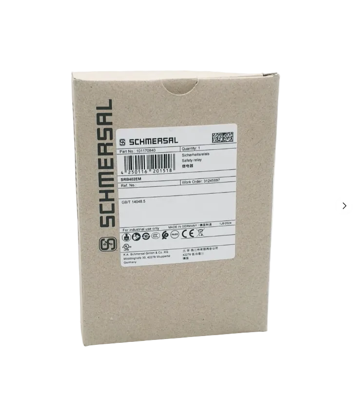 Schmersal 101170840 SRB402EM Ausgangserweiterung in original packaging, new condition, product label visible.