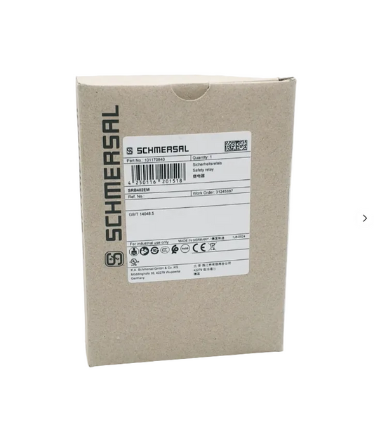 Schmersal 101170840 SRB402EM Ausgangserweiterung in original packaging, new condition, product label visible.