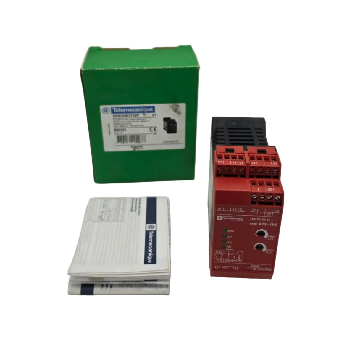Schneider Electric, XPSVNE3742P, Preventa, Preventa XPS, Sicherheitsbaustein, Sicherheitsrelais, Safety Relay, Stillstandsüberwachung, Stillstandswächter, Standstill Monitoring, 230V AC, 50Hz, 60Hz, Kategorie 3, PL d, EN 954-1, EN ISO 13849-1, zweikanalig, Sicherheitsausgänge, Schraubanschluss, Maschinensicherheit, Sicherheitstechnik, Maschinenüberwachung, Maschinensteuerung, Schaltschrank, SPS, PLC, Maschinenbau, Industrieautomation, Automatisierungstechnik