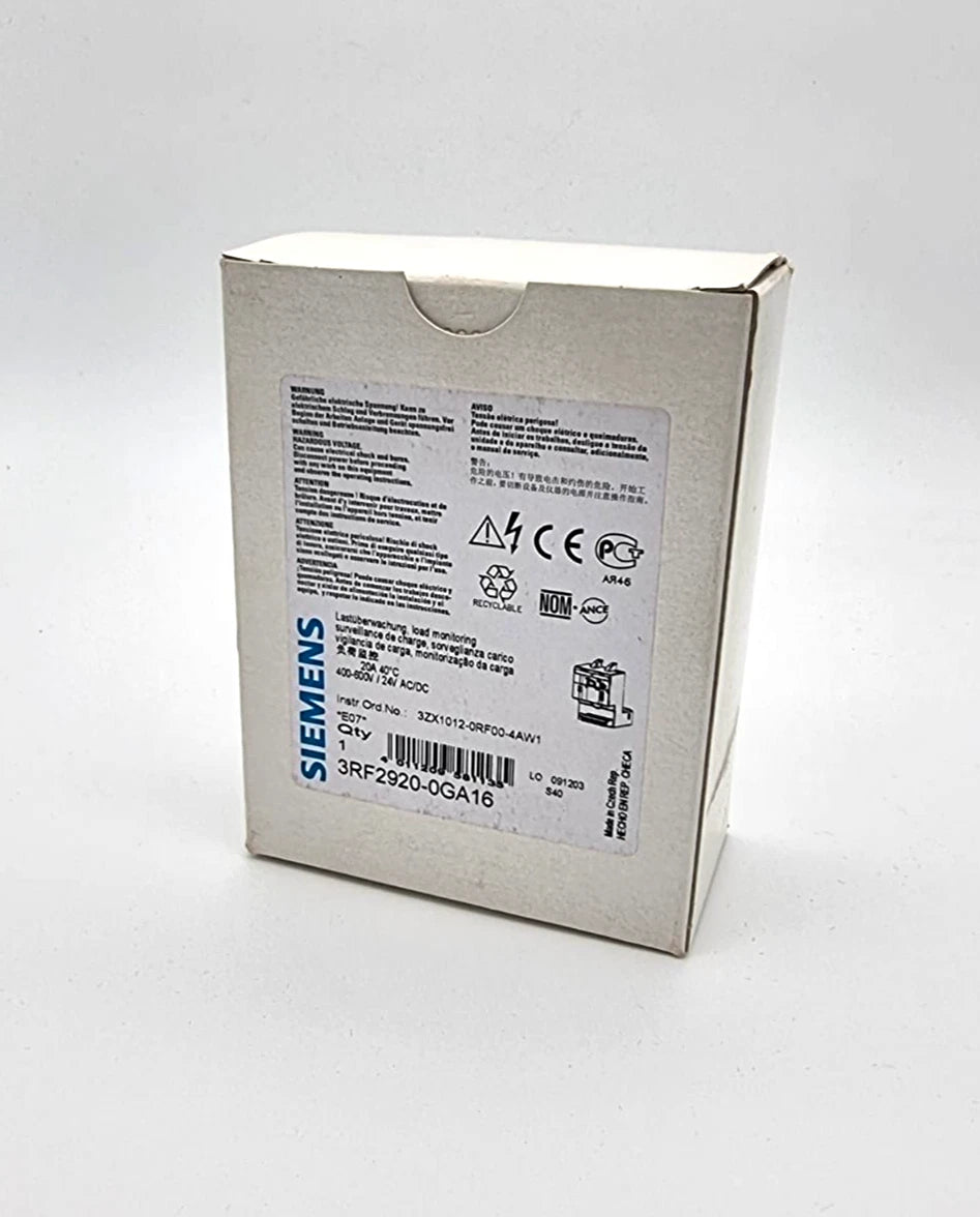 Siemens 3RF2920-0GA16 Lastüberwachung 20A 40C 400-600V/24V AC/DC box packaging detail