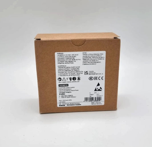 Siemens 3RK1903-3BA02 PM-D F PROFISAFE Powermodul packaging with label showing compliance symbols.