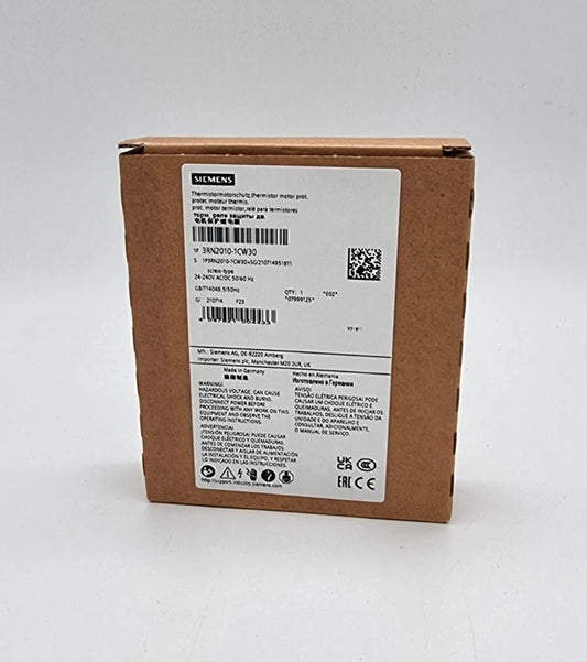 Siemens 3RN2010-1CW30 Thermistor-Motorschutzrelais Kompakt-Auswertegerät AC/DC packaging box, back view.