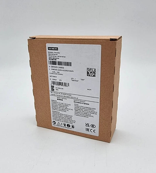 Packaging of Siemens 3RP2505-2AW30 Zeitrelais Multifunktion 0,05 s...100 h AC/DC 12-240 V, SIRIUS 3RP2 series, in original box