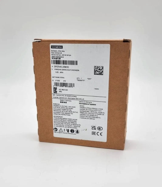 Siemens 3RP2540-2BW30 Zeitrelais elektronisch rückfallverzögert 0,05...600 s packaging box with label.