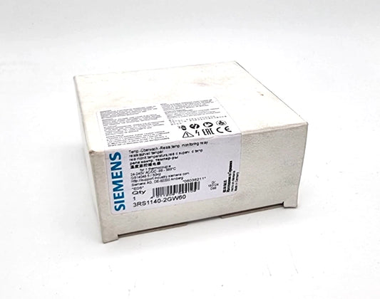 Verpackung des Siemens 3RS1140-2GW60 Temperaturüberwachungsrelais -99 °C bis 999 °C, neu und originalverpackt, Modell SIRIUS