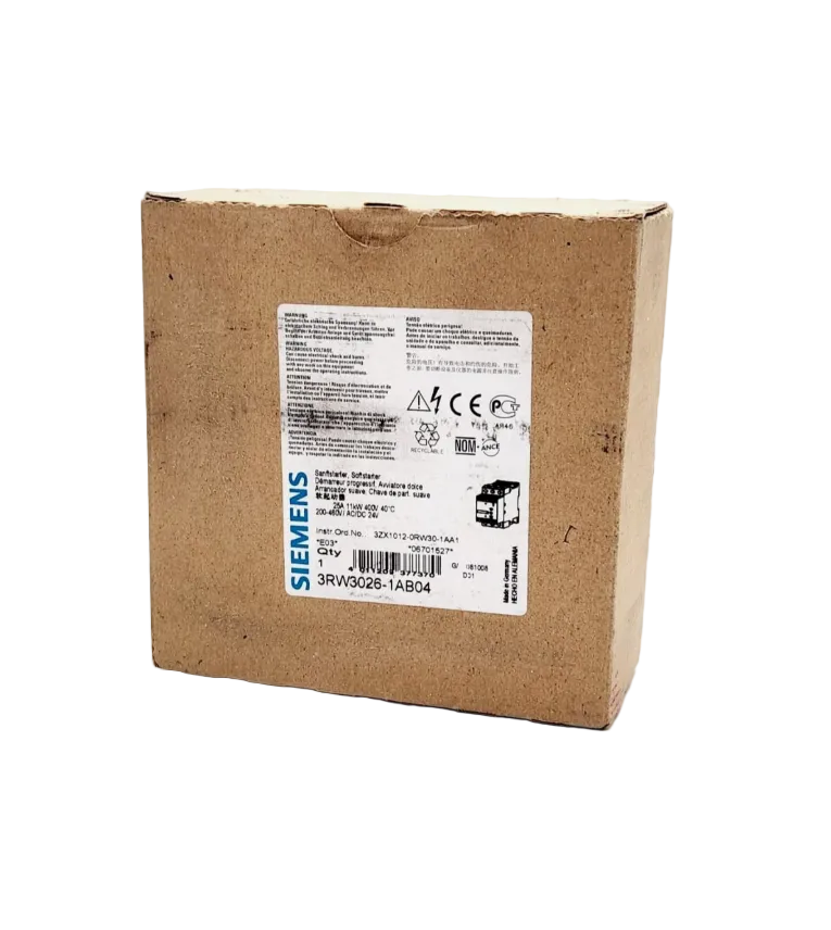 Siemens 3RW3026-1AB04 SIRIUS Sanftstarter S0 25A 11kW/400V AC 200-460 V original packaging front view