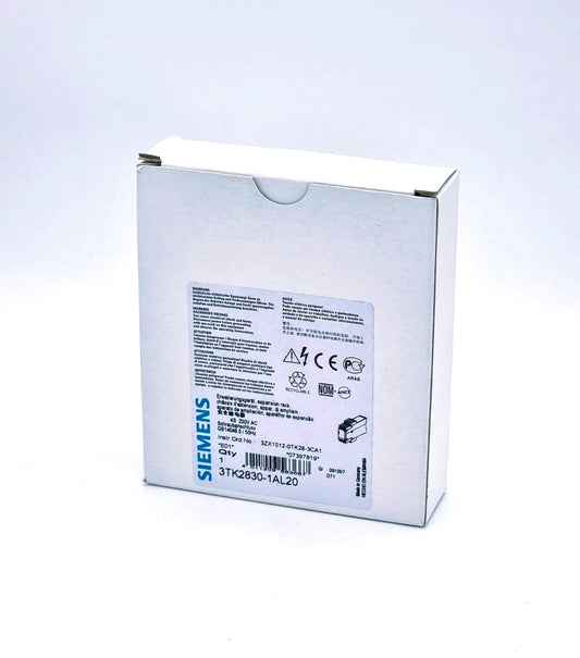 Siemens 3TK2830-1AL20 Sicherheitsschaltgerät AC 230 V packaging with product details and branding visible.