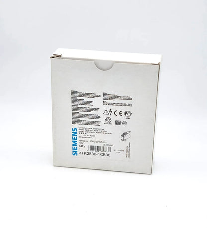 Siemens 3TK2830-1CB30 SIRIUS Sicherheitsschaltgerät AC/DC 24 V packaging box with technical details visible.