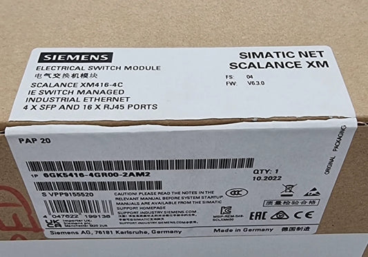 Siemens 6GK5416-4GR00-2AM2 SCALANCE XM416-4C Managed Industrial Ethernet Switch packaging