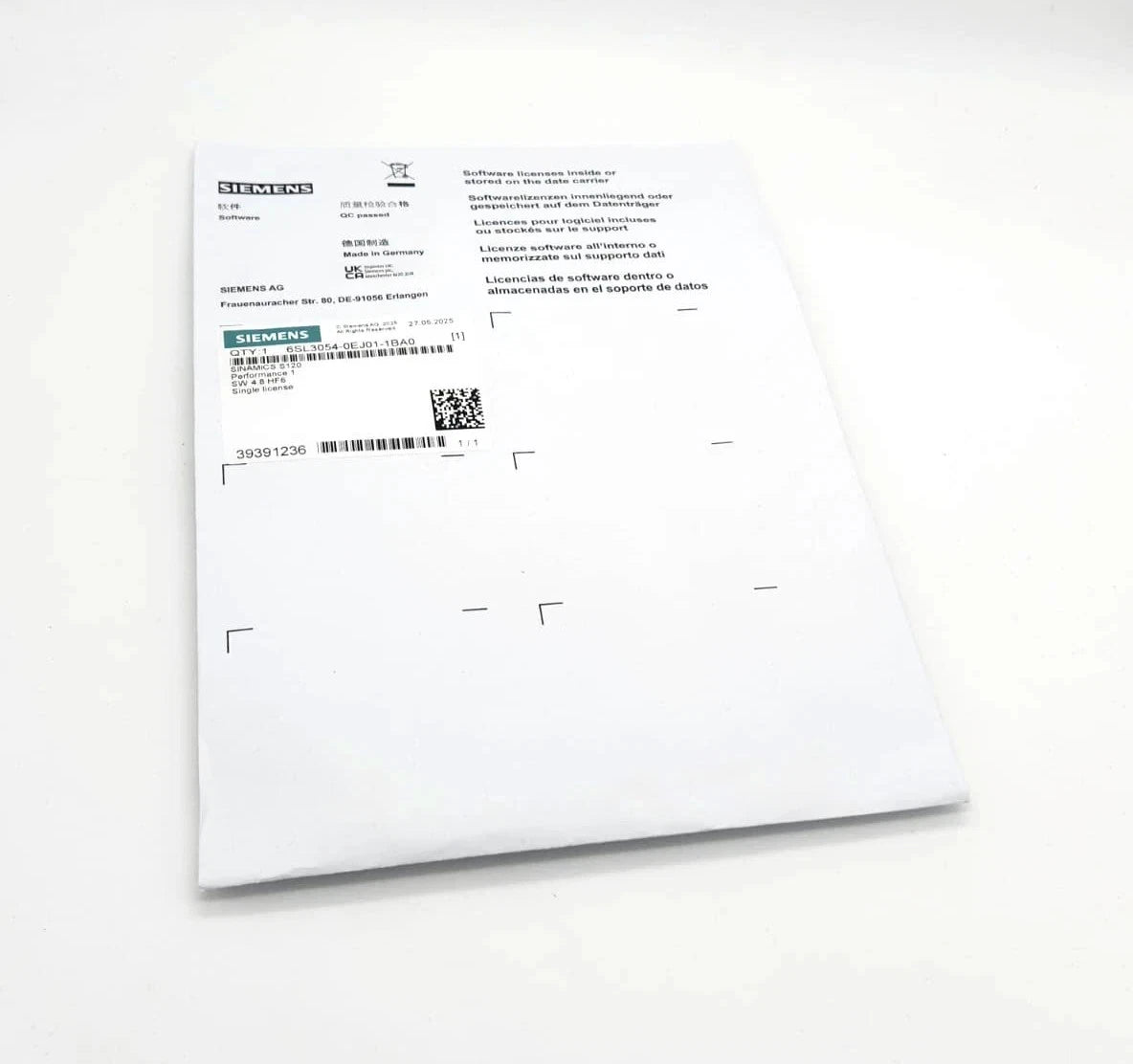 Siemens 6SL3054-0EJ01-1BA0 SINAMICS S120 HF6 CompactFlash Card + Lizenz | sealed package image