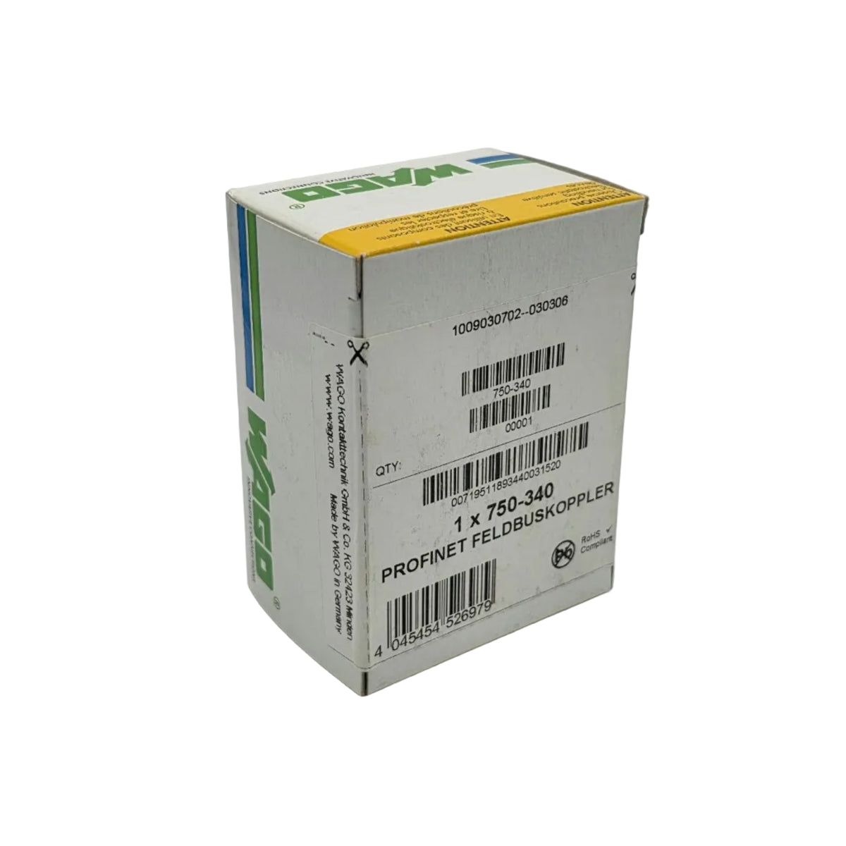 WAGO, 750-340, Wago 750-340, Feldbuskoppler, PROFINET, PROFINET Koppler, Buskoppler, I/O System, WAGO I/O System 750, Serie 750, Remote I/O, dezentrale Peripherie, 24V DC, 0,5A, Feldbus, Industrial Ethernet, SPS, PLC, Steuerungstechnik, Industrieautomation, Automatisierungstechnik, Maschinenbau