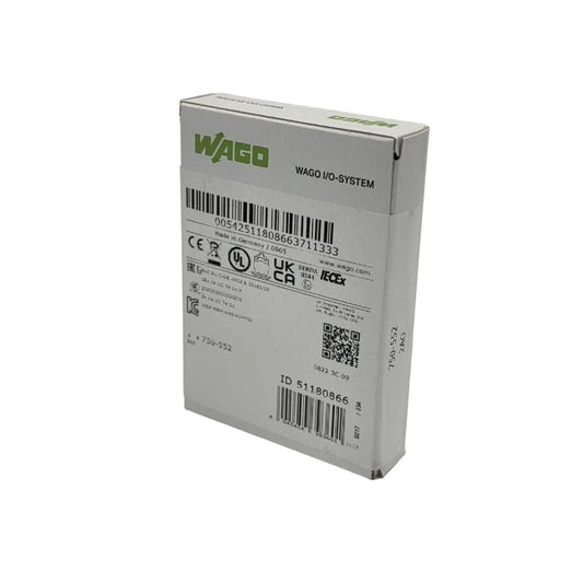WAGO 750-552 ist ein 2-Kanal-Analogausgangsmodul zur Ausgabe von Stromsignalen im Bereich von 0 bis 20 mA.
