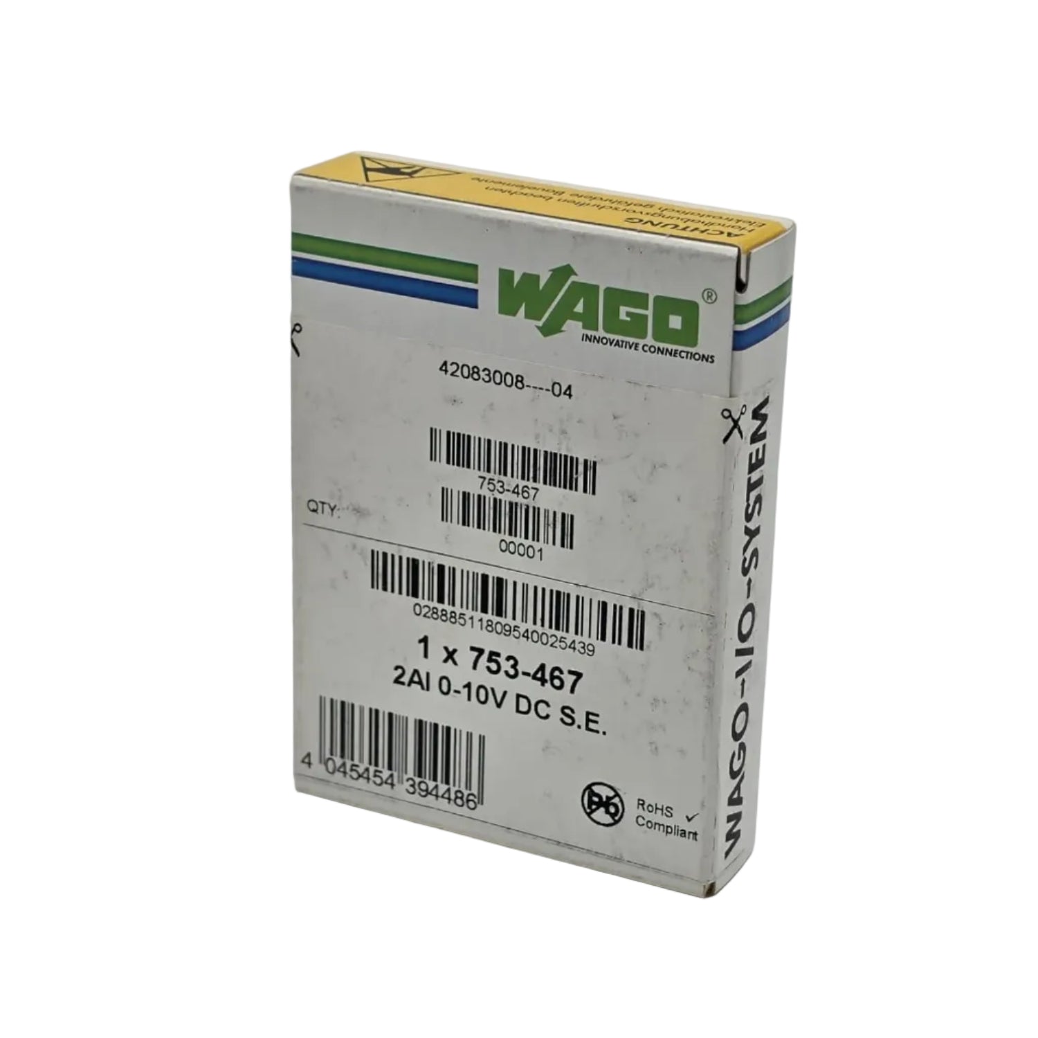 WAGO 753-467 ist ein kompaktes 2-Kanal-Analogeingangsmodul zur Erfassung von Spannungssignalen im Bereich von 0 bis 10 V DC.