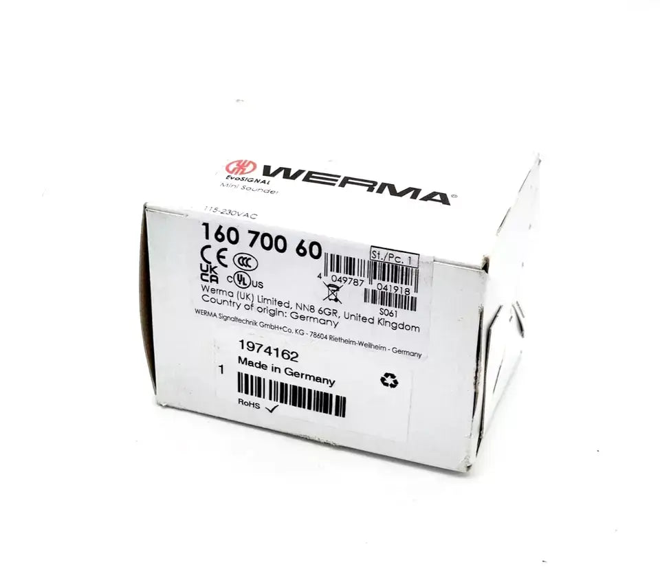 Werma 16070060 Mini Sounder Dauer Puls 115-230VAC GY 160.700.60 packaging box