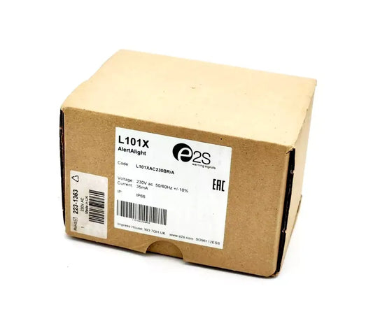 e2s L101X Signalleuchte Xenon blinkend orange 230 V ac 83mm L101XAC230BR/A packaging box