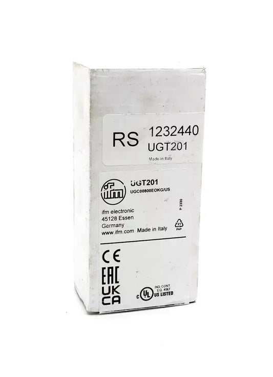 ifm UGT201 Ultraschallsensor UGC00800EOKG/US packaging box, new and original, with labeled product details and specifications