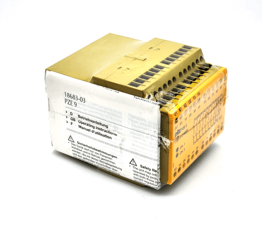 Pilz 774150 PZE 9 safety relay switch 24VDC with 8n/o, 1n/c contacts in packaging.