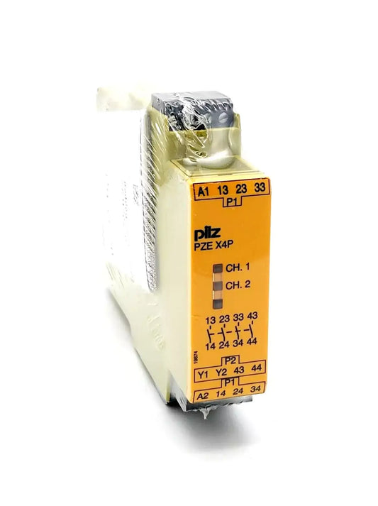 Pilz PZE X4P Kontakterweiterung, 24VDC, gelbes Gehäuse, schraubbare Anschlüsse, 1-kanalige Eingänge, 4 sichere Ausgänge, 22.5mm Breite
