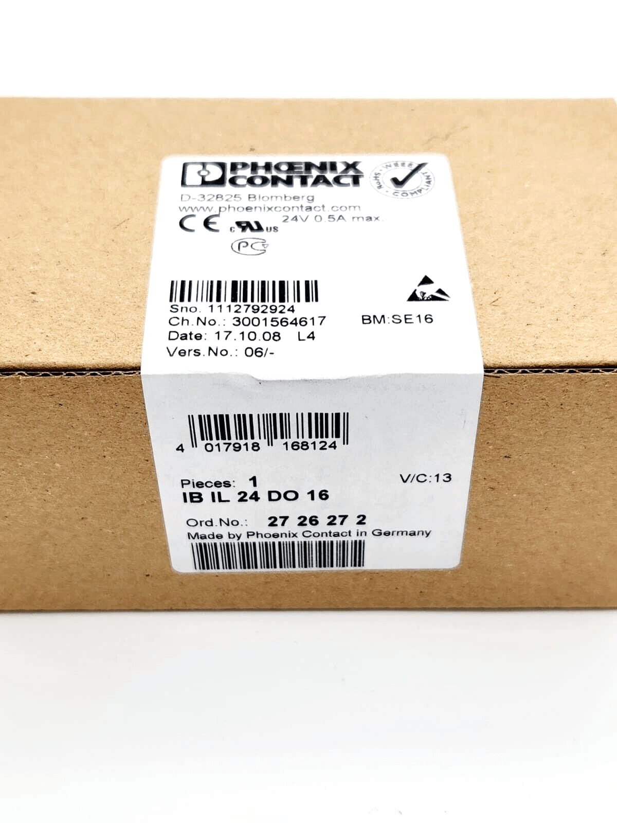 Box of Phoenix Contact 2726272 Inline-Klemme IB IL 24 DO 16, an inline digital output terminal with 16 outputs, 24V DC, 500mA.