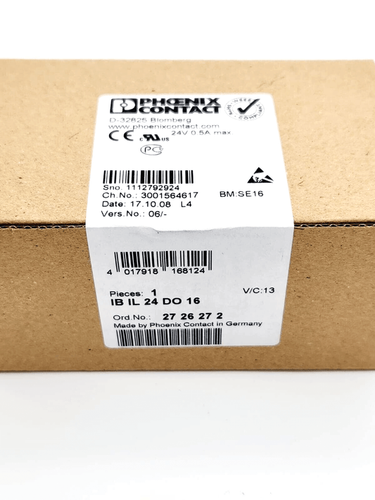Box of Phoenix Contact 2726272 Inline-Klemme IB IL 24 DO 16, an inline digital output terminal with 16 outputs, 24V DC, 500mA.