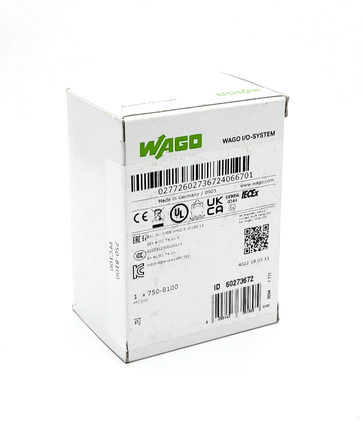 WAGO 750-8100 PFC100 ECO Controller sealed box with product labeling and branding.