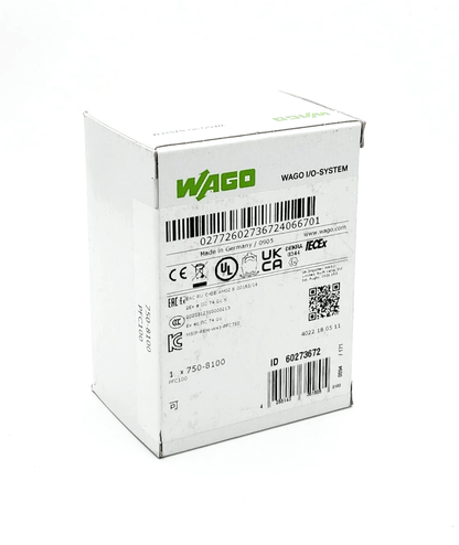 WAGO 750-8100 PFC100 ECO Controller sealed box with product labeling and branding.