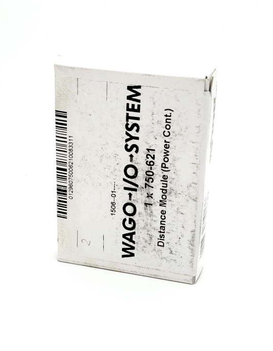Wago 750-621 Distance Module packaging for I/O systems, showing front view with barcode and product details.