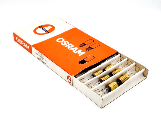 Box of Osram 6822 sewing machine bulbs with E14 socket, 140/110V, 6-10W, for precision sewing applications.